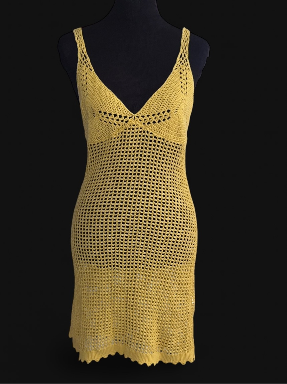 Mustard Yellow Crochet Knit Dress / Coverup